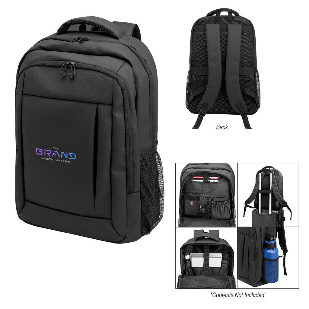 Deluxe Executive Grid Laptop Backpack in Recycled PET Embroidery - Deluxe Executive Grid rPET Laptop Backpack