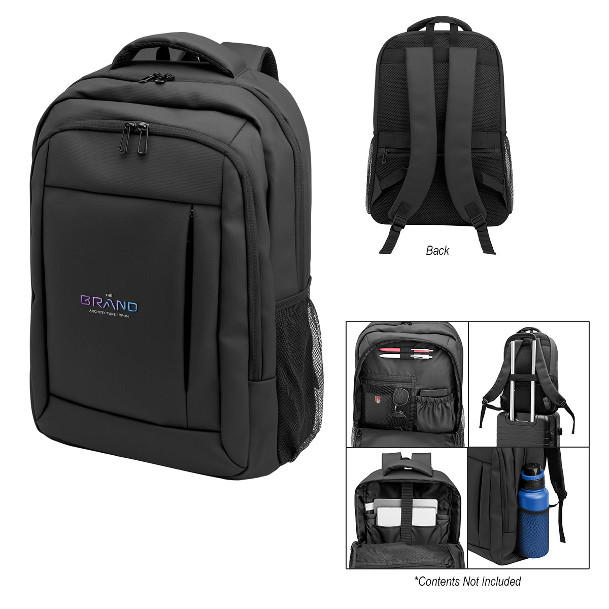 Deluxe Executive Grid Laptop Backpack in Recycled PET Embroidery - Embroidery