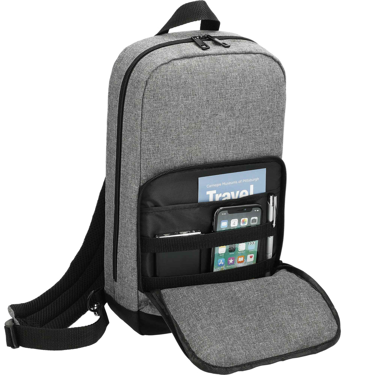 Deluxe Sling Backpack in Recycled Polyester, Graphite - Graphite - Propped Alternate