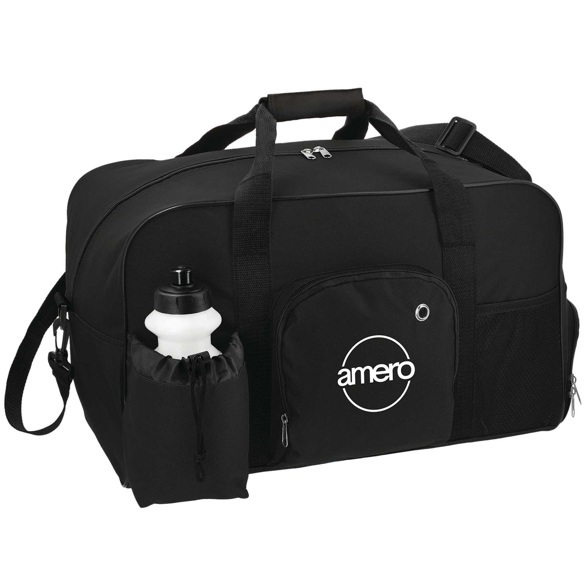 Deluxe Weekender Duffel Bag with Water Bottle, 18.5 Inches - Black - Right Angle 2