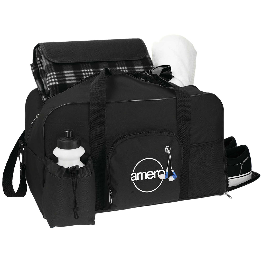 Deluxe Weekender Duffel Bag with Water Bottle, 18.5 Inches - Black - Right Angle