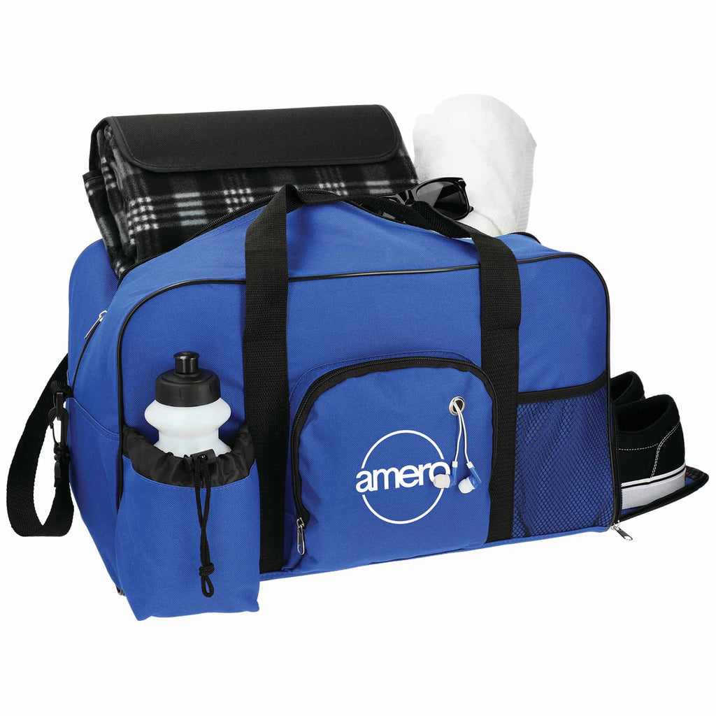 Deluxe Weekender Duffel Bag with Water Bottle, 18.5 Inches - Blue - Right Angle