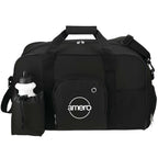 Deluxe Weekender Duffel Bag with Water Bottle, 18.5 Inches Embroidery - Black - Front