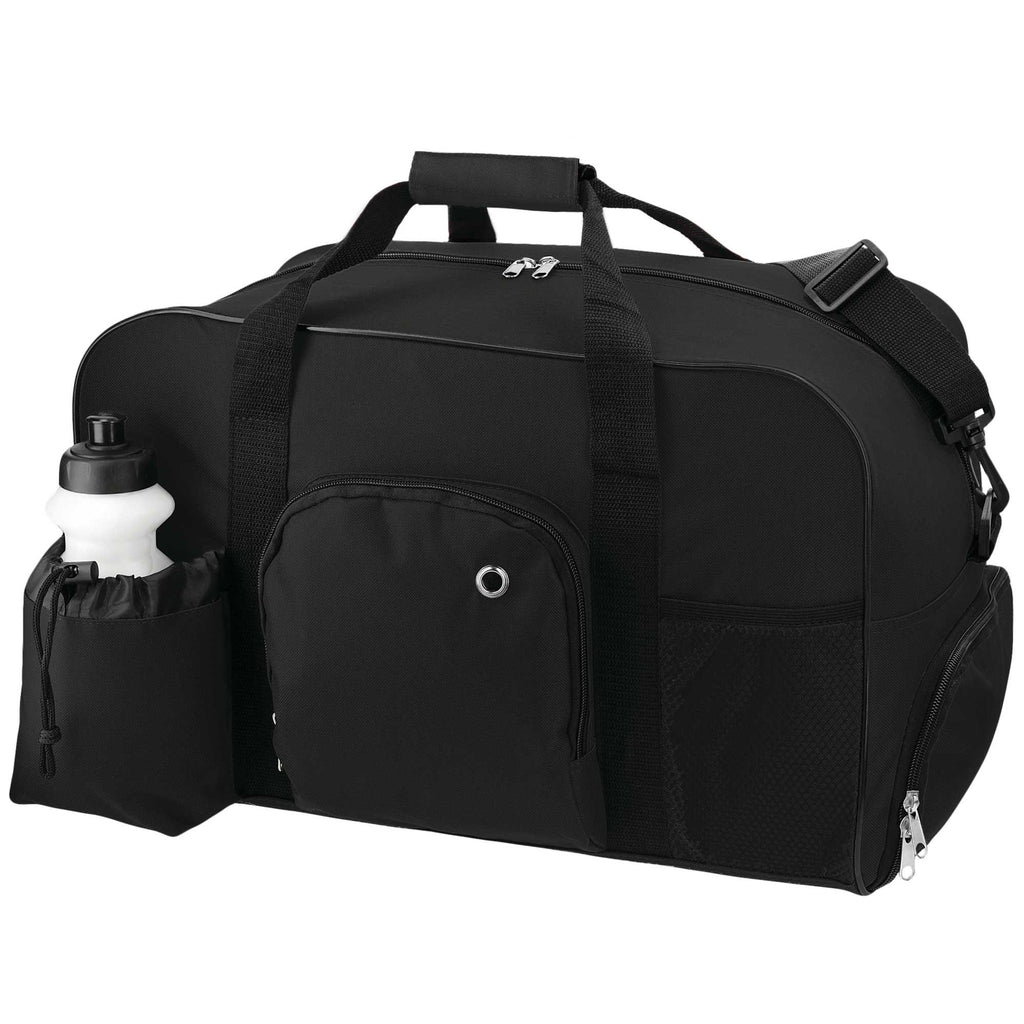 Deluxe Weekender Duffel Bag with Water Bottle, 18.5 Inches Embroidery - Black - Left Angle 2