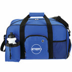 Deluxe Weekender Duffel Bag with Water Bottle, 18.5 Inches Embroidery - Blue - Front