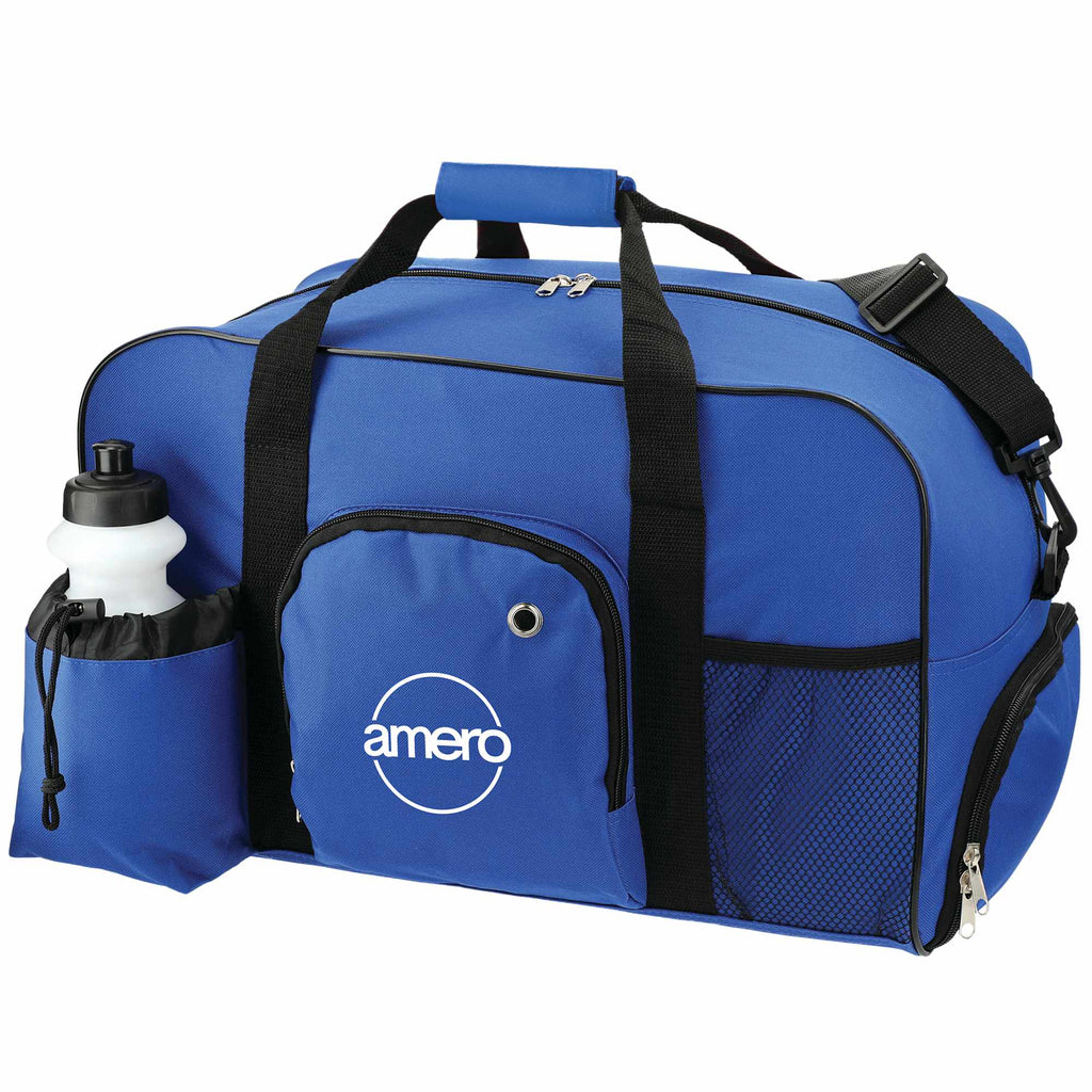 Deluxe Weekender Duffel Bag with Water Bottle, 18.5 Inches Embroidery - Blue - Left Angle