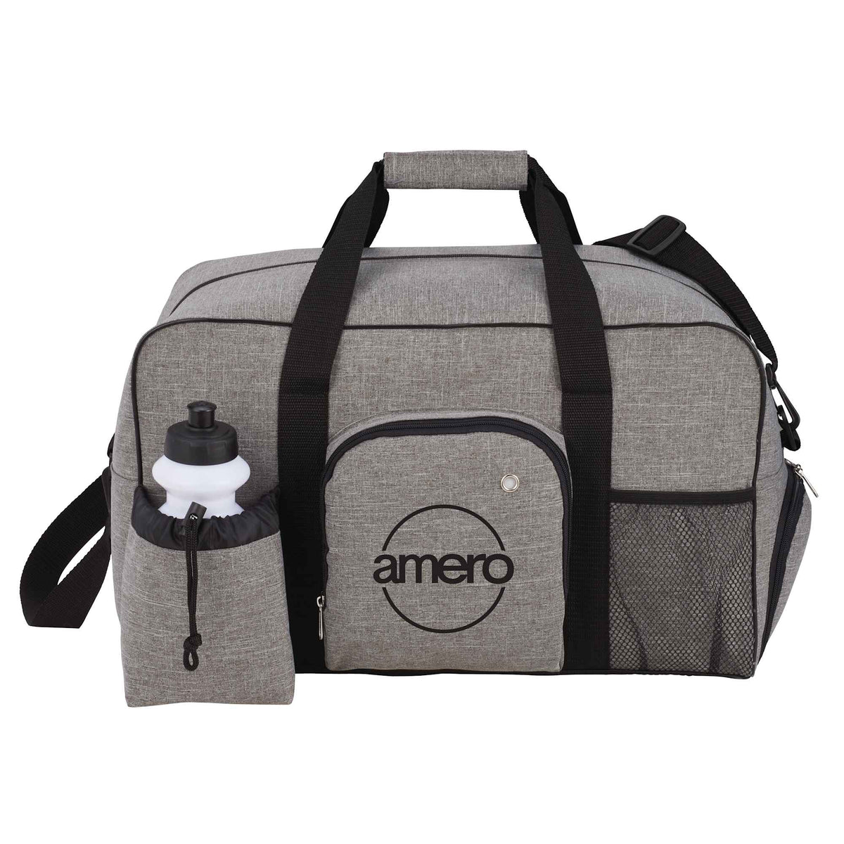 Deluxe Weekender Duffel Bag with Water Bottle, 18.5 Inches Embroidery - Graphite - Front 2