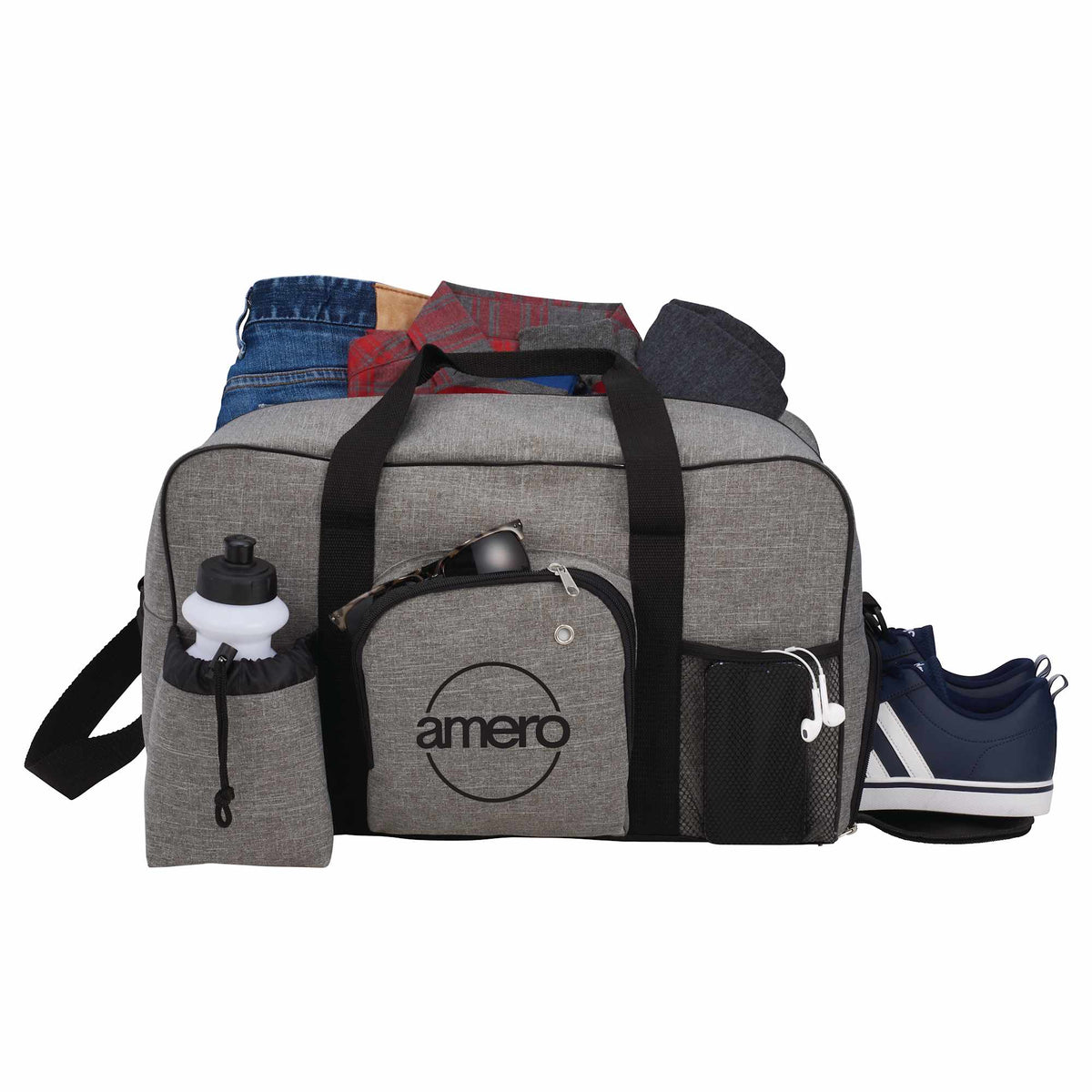 Deluxe Weekender Duffel Bag with Water Bottle, 18.5 Inches Embroidery - Graphite - Front