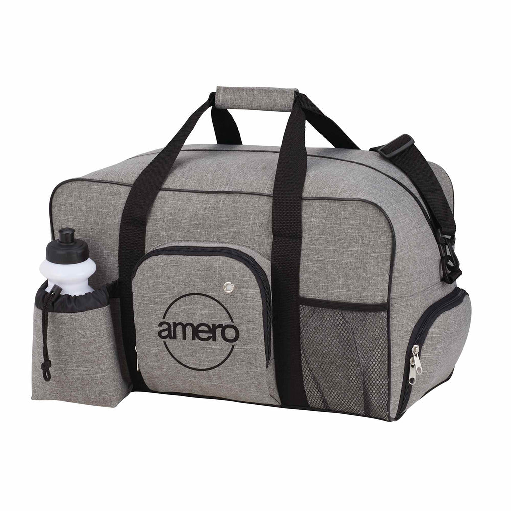 Deluxe Weekender Duffel Bag with Water Bottle, 18.5 Inches Embroidery - Graphite - Left Angle