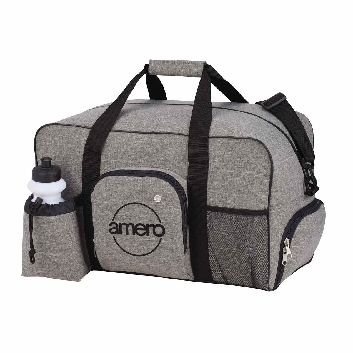 Deluxe Weekender Duffel Bag with Water Bottle, 18.5 Inches Embroidery - Graphite - Left Angle