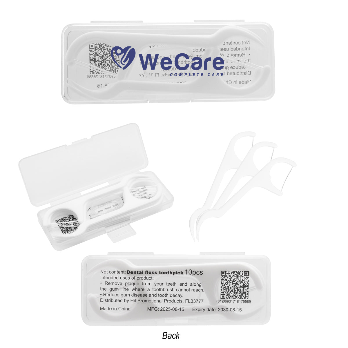 Dental Flosser Pick Kit, 10 Piece - White - Silk Screen