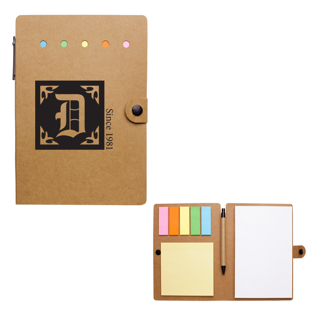 Desk Essentials Set with a Large Snap Notebook - Natural - Pad Print