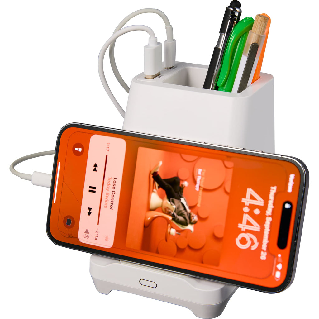 Desk Mate Organizer with Speaker and Charging Hub Full Color - White - Screen