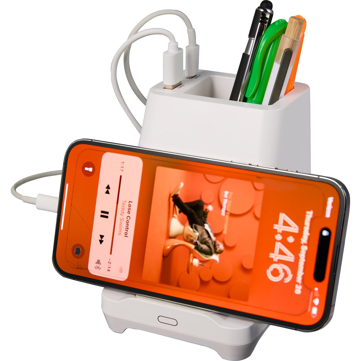 Desk Mate Organizer with Speaker and Charging Hub Full Color - White - Screen