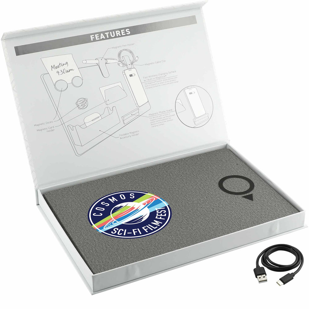 Desk Organizer Board with Magnetic Wireless Charger Transfer - Gray - Right Angle 3