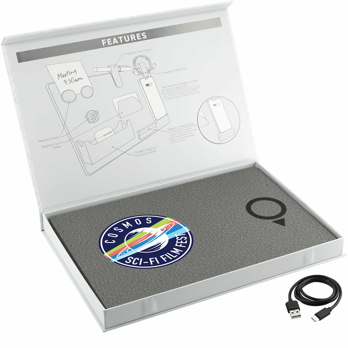 Desk Organizer Board with Magnetic Wireless Charger Transfer - Gray - Right Angle 3