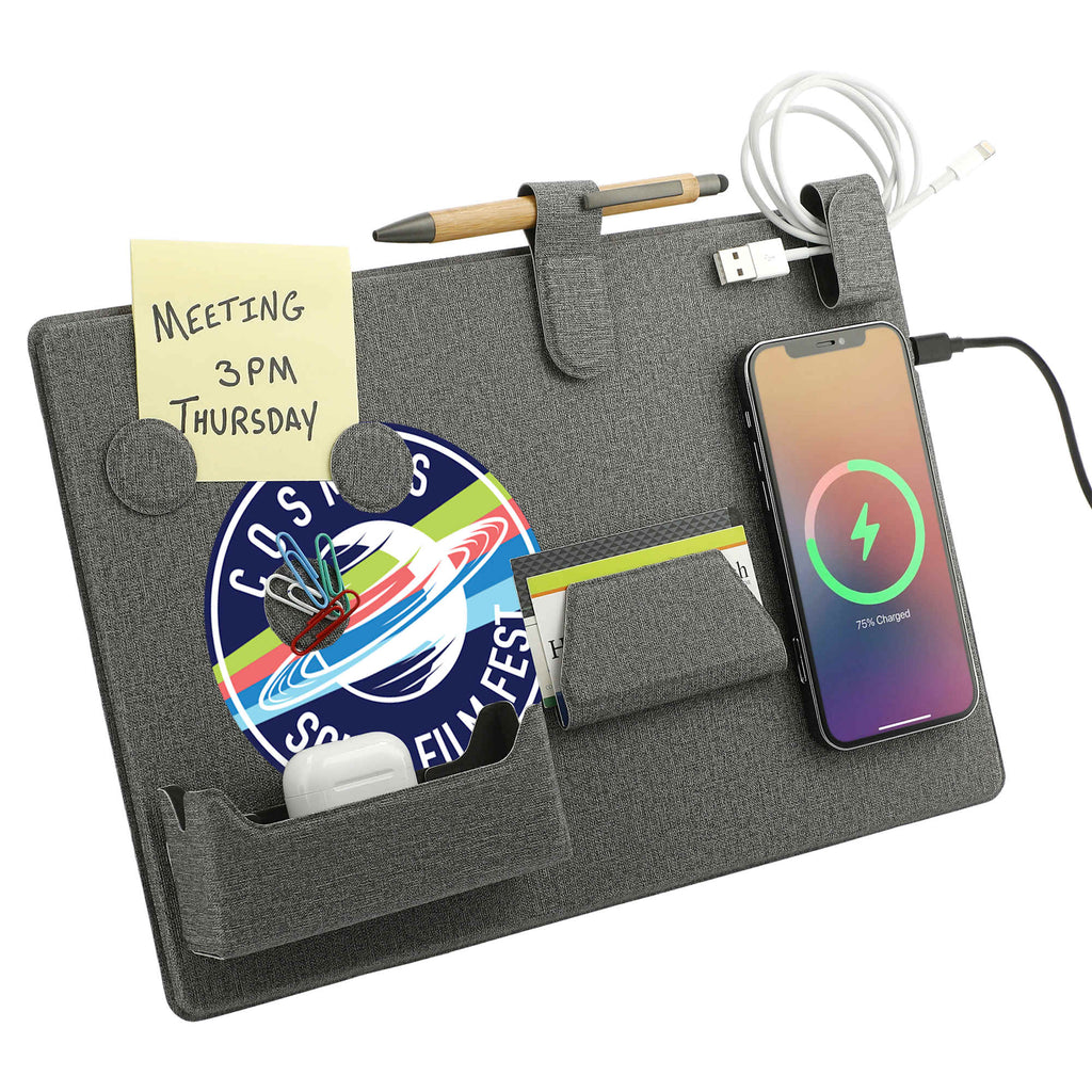 Desk Organizer Board with Magnetic Wireless Charger Transfer - Gray - Right Angle 4