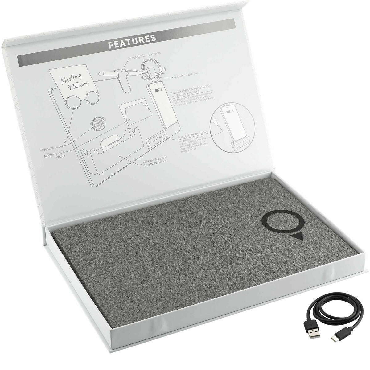 Desk Organizer Board with Magnetic Wireless Charger Transfer - Gray - Right Angle 9