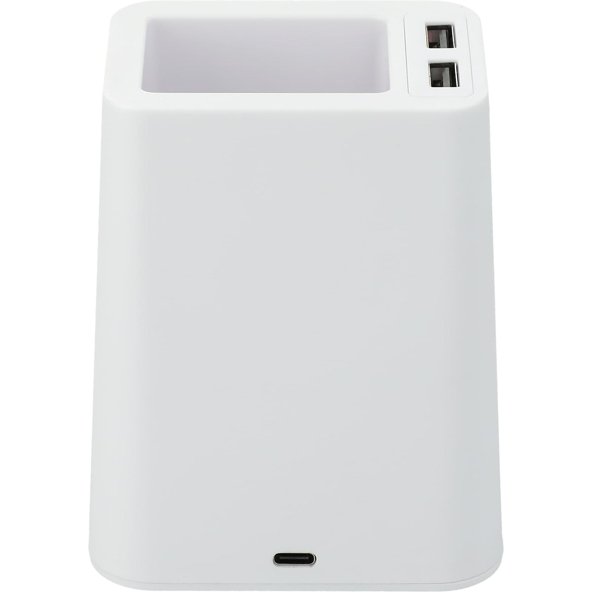 Desk Pen Holder with Wireless Charger and Two USB Ports - White - Back