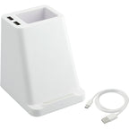 Desk Pen Holder with Wireless Charger and Two USB Ports - White - Right Angle 4