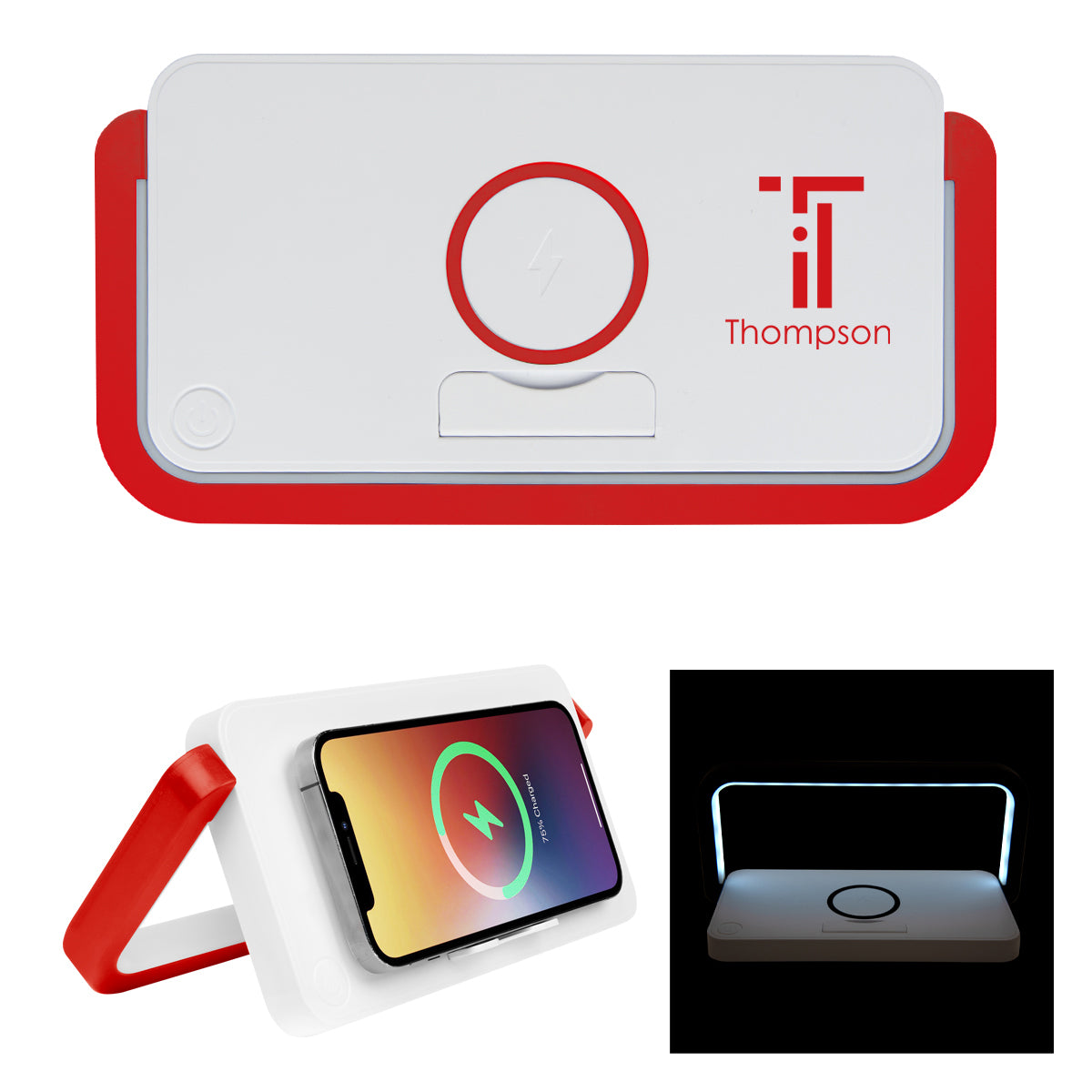 Desktop Reading Lamp and Wireless Charger Full Color - Red - Pad Print