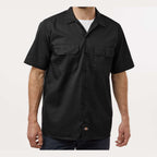 Dickies Men's Short Sleeve Work Shirt Embroidery - Black - On Model Front