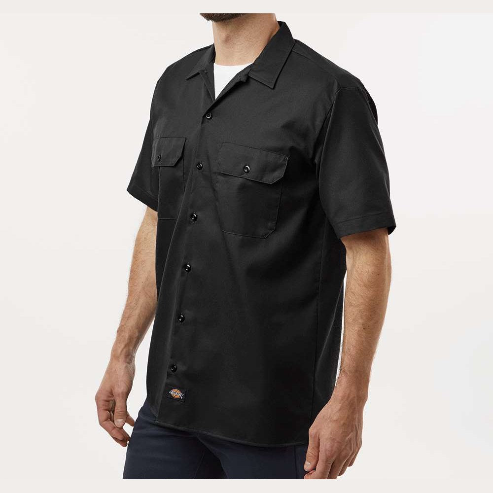 Dickies Men's Short Sleeve Work Shirt Embroidery - Black - On Model Side