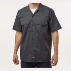 Dickies Men's Short Sleeve Work Shirt Embroidery - Charcoal - On Model Front