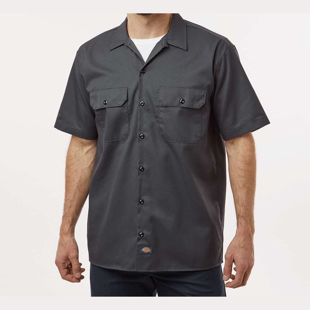 Dickies Men's Short Sleeve Work Shirt Embroidery - Charcoal - On Model Front
