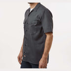 Dickies Men's Short Sleeve Work Shirt Embroidery - Charcoal - On Model Side