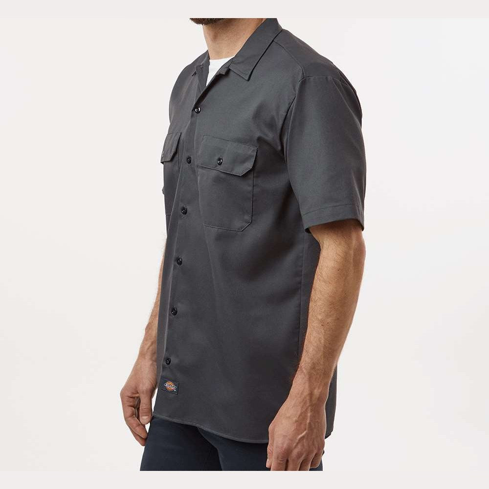 Dickies Men's Short Sleeve Work Shirt Embroidery - Charcoal - On Model Side