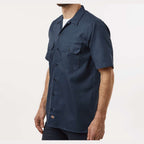 Dickies Men's Short Sleeve Work Shirt Embroidery - Dark Navy - On Model Side