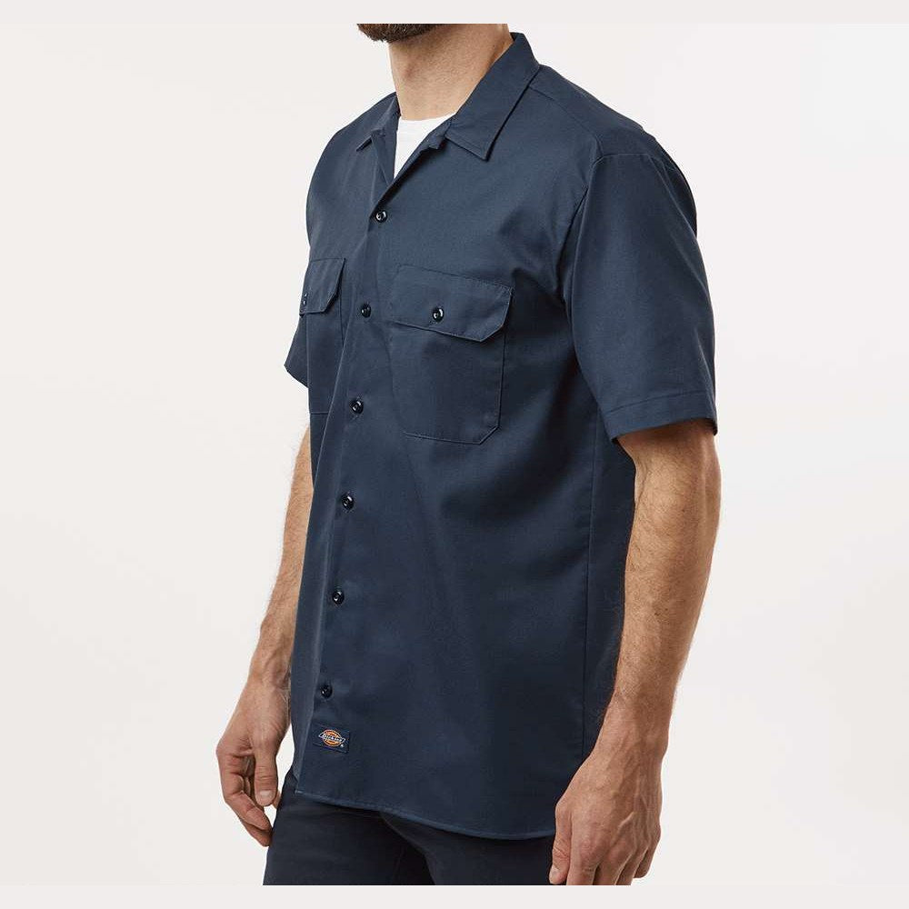 Dickies Men's Short Sleeve Work Shirt Embroidery - Dark Navy - On Model Side
