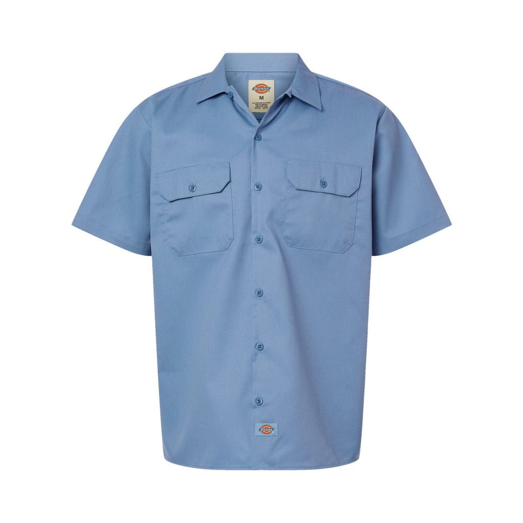 Dickies Men's Short Sleeve Work Shirt Embroidery - Gulf Blue - Front