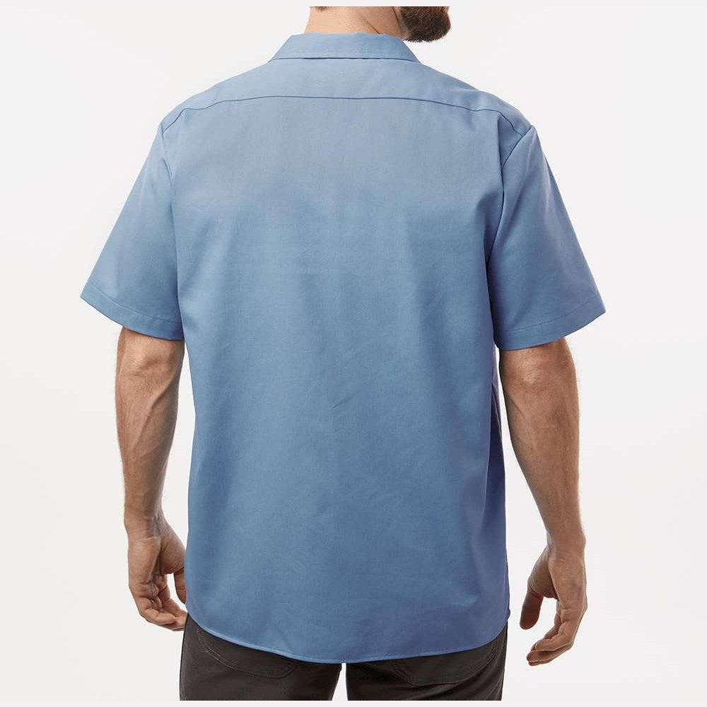 Dickies Men's Short Sleeve Work Shirt Embroidery - Gulf Blue - On Model Back
