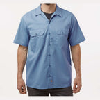 Dickies Men's Short Sleeve Work Shirt Embroidery - Gulf Blue - On Model Front