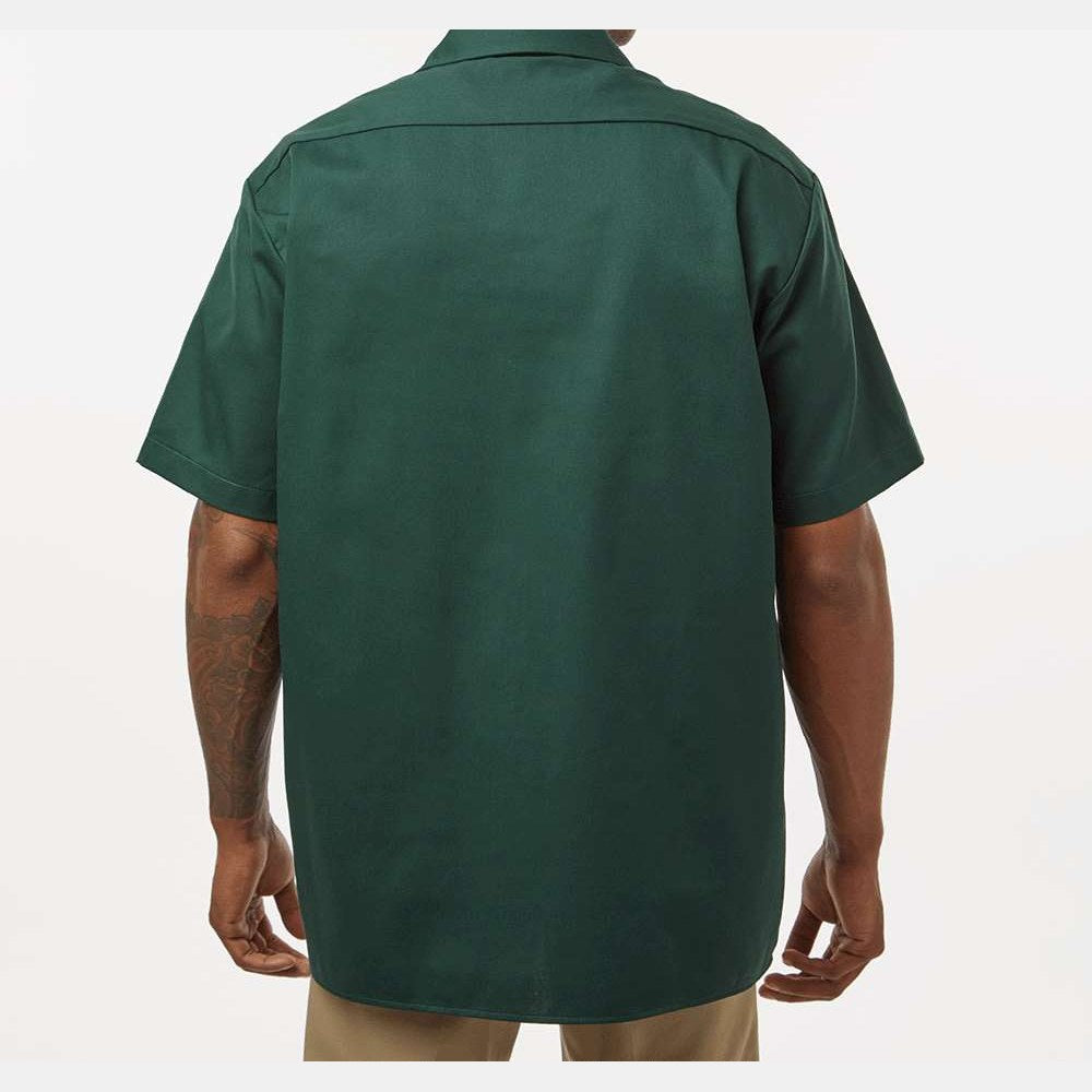 Dickies Men's Short Sleeve Work Shirt Embroidery - Hunter Green - On Model Back