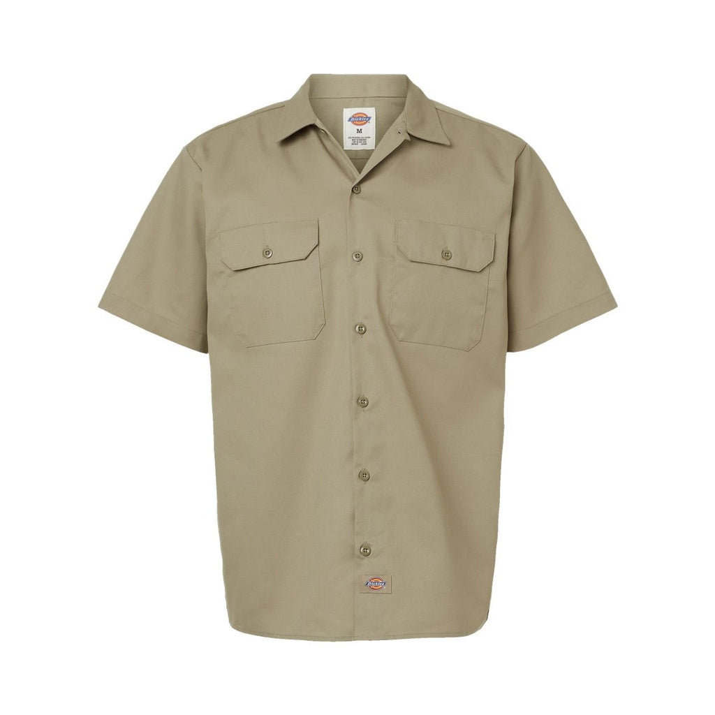 Dickies Men's Short Sleeve Work Shirt Embroidery - Khaki - Front