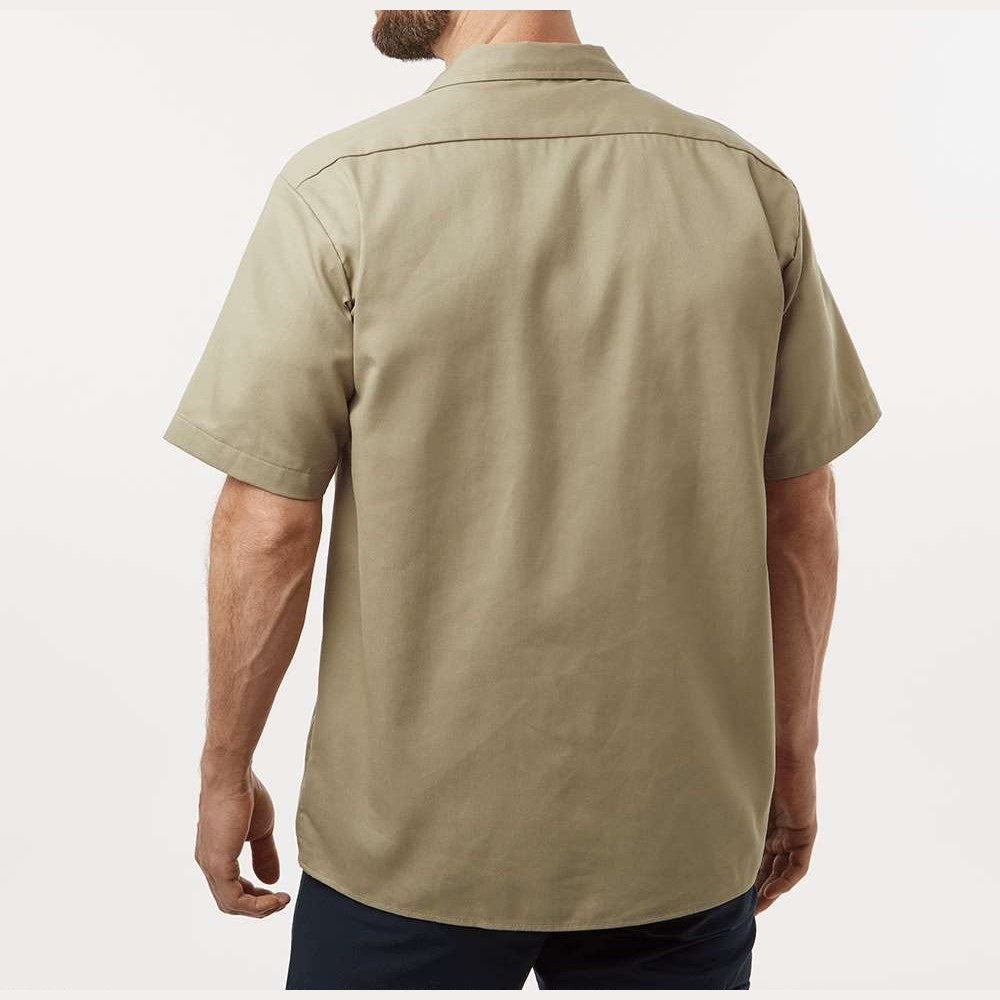 Dickies Men's Short Sleeve Work Shirt Embroidery - Khaki - On Model Back