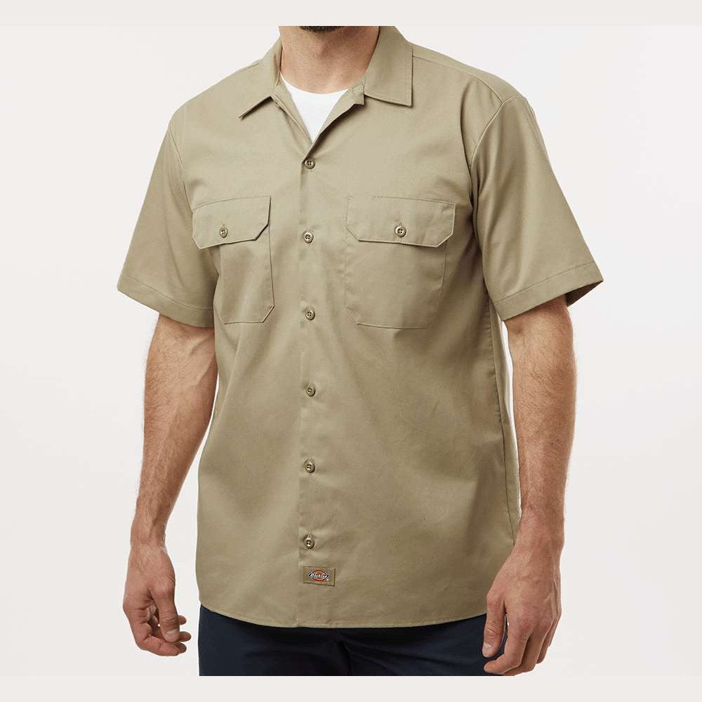 Dickies Men's Short Sleeve Work Shirt Embroidery - Khaki - On Model Front