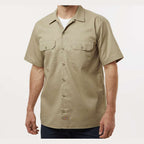 Dickies Men's Short Sleeve Work Shirt Embroidery - Khaki - On Model Front