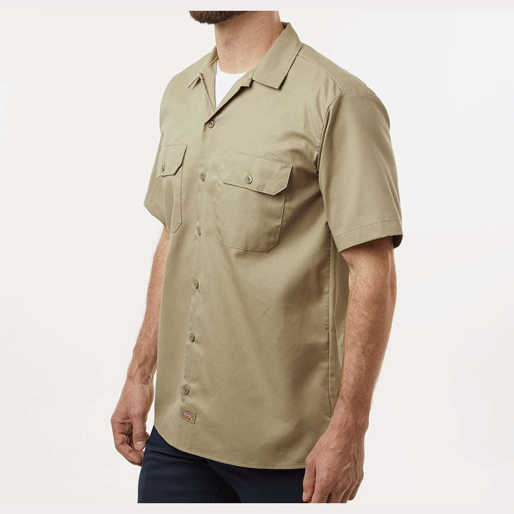 Dickies Men's Short Sleeve Work Shirt Embroidery - Khaki - On Model Side