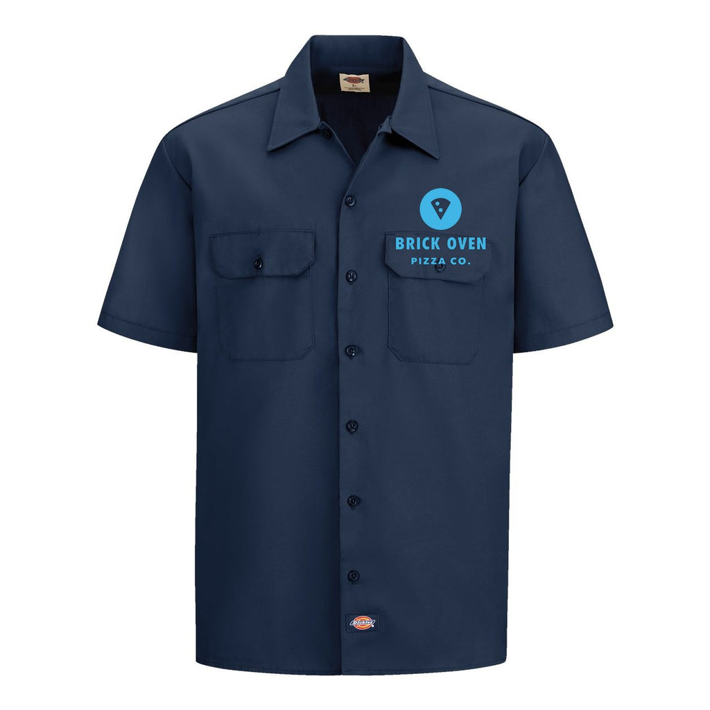 Dickies Men's Short Sleeve Work Shirt Embroidery - Navy - Front