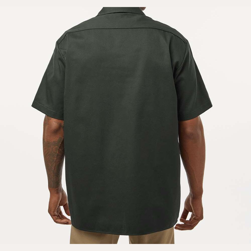 Dickies Men's Short Sleeve Work Shirt Embroidery - Olive Green - On Model Back