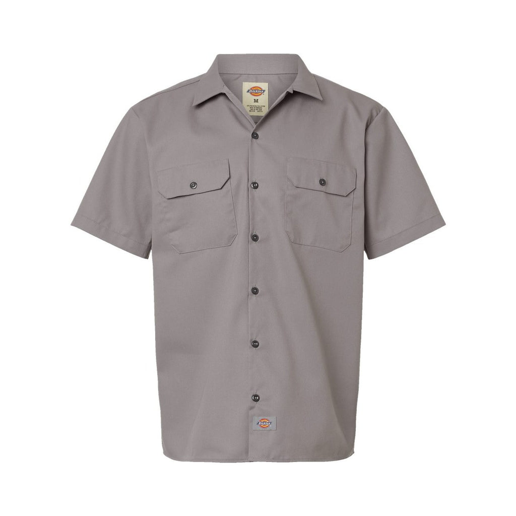 Dickies Men's Short Sleeve Work Shirt Embroidery - Silver Grey - Front