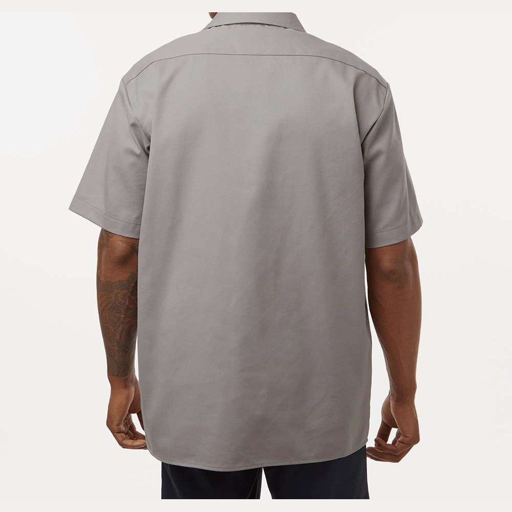 Dickies Men's Short Sleeve Work Shirt Embroidery - Silver Grey - On Model Back