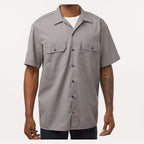 Dickies Men's Short Sleeve Work Shirt Embroidery - Silver Grey - On Model Front