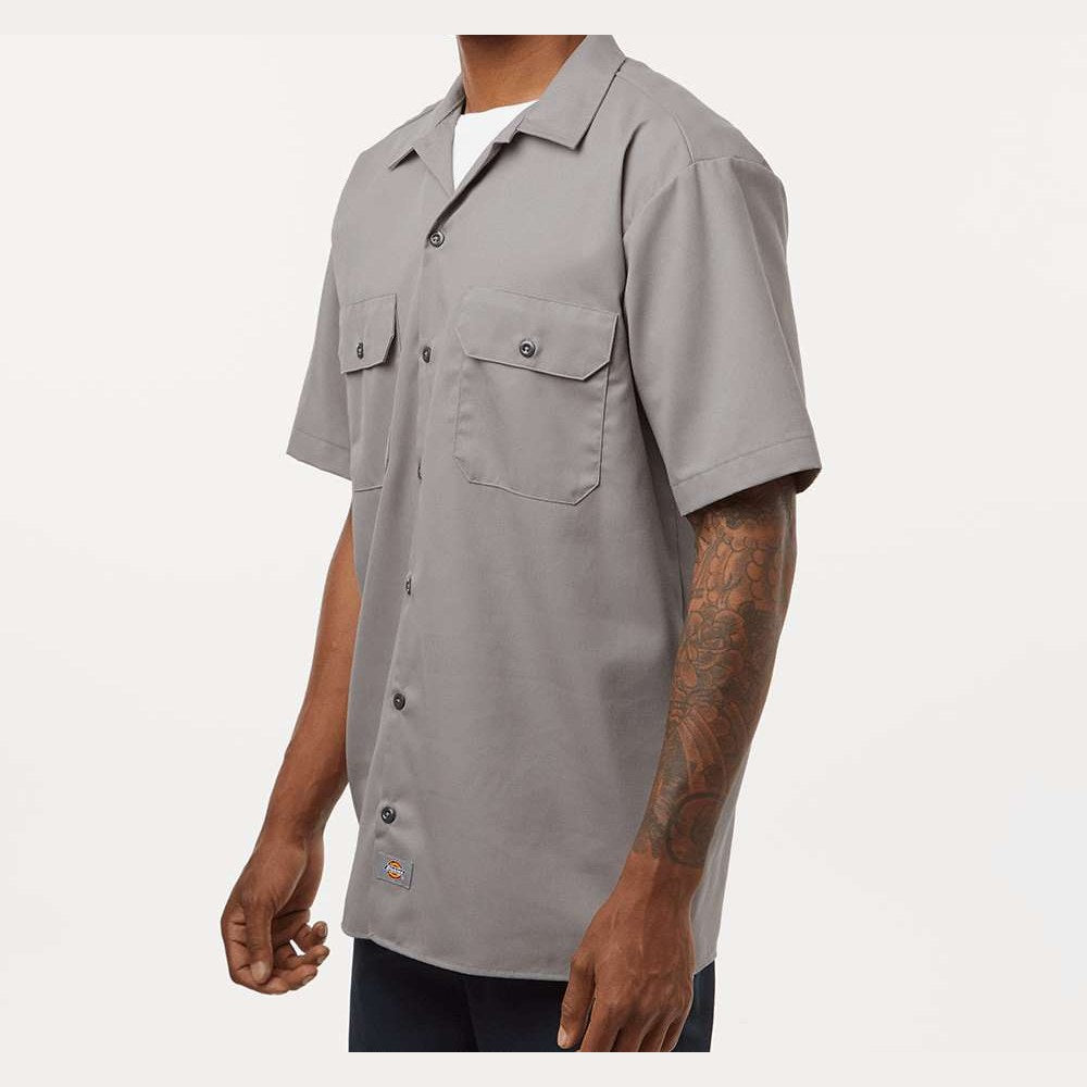 Dickies Men's Short Sleeve Work Shirt Embroidery - Silver Grey - On Model Side