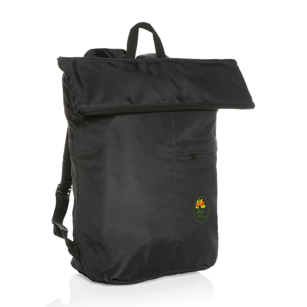 Dillon Packable Backpack in Recycled Polyester Transfer - Black - View 2
