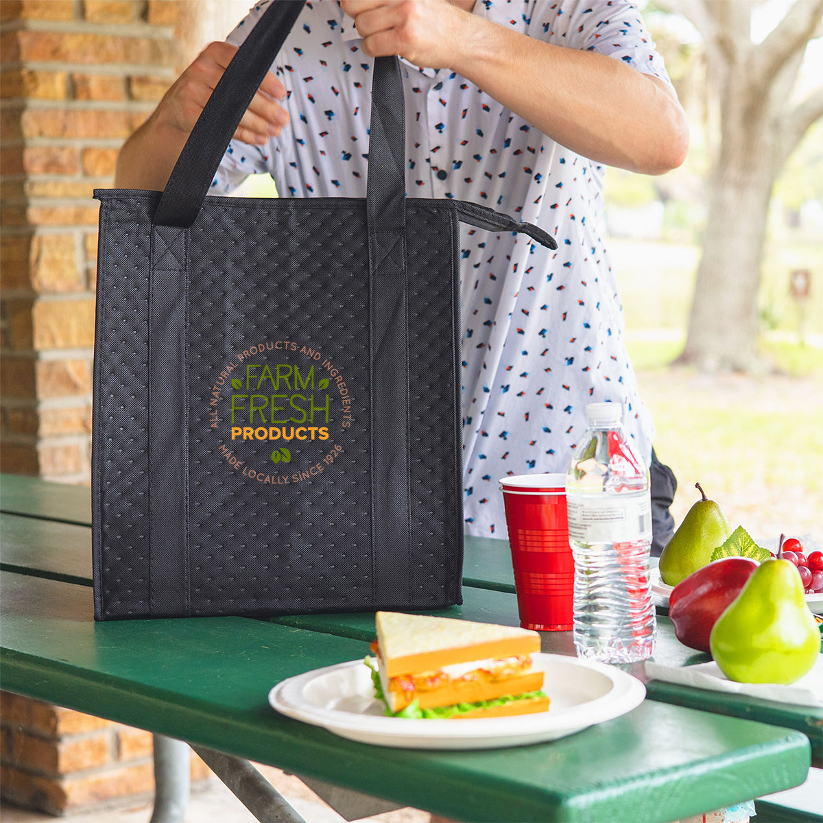 Dimples Cooler Tote Bag, Non-Woven - Black - Lifestyle_Colorbrite